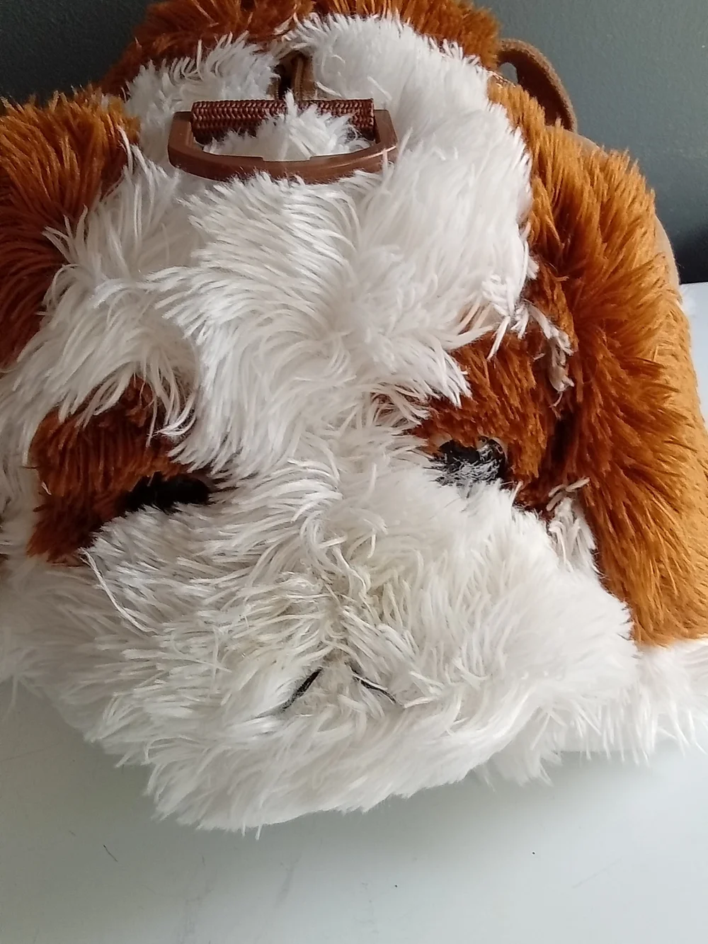 Aurora World Plush Puppy Dog Backpack Brown White Shaggy Faux‎ Fur Kids Bag